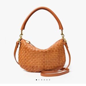 Clare V. Petit Moyen Messenger in Natural Woven Checker